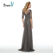 Half Sleeves Gray Mother Of The Bride Dresses Customized Beaded Ruched Composite Silk Chiffon Mother Long Evening Gown