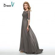 Half Sleeves Gray Mother Of The Bride Dresses Customized Beaded Ruched Composite Silk Chiffon Mother Long Evening Gown