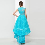 Ice blue A-line ruffles lace asymmetry prom dress jewel neck high low zipper up wedding party dress elegant prom dress