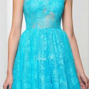 Ice blue A-line ruffles lace asymmetry prom dress jewel neck high low zipper up wedding party dress elegant prom dress