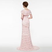 Pink lace long mother of the bride dress scoop neck lace button tiered wedding party dress pink mother of the bride dress