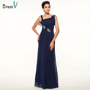 Light navy sheath long mother of the bride dress sleeveless beading wedding party dress long evening dress mother dresses