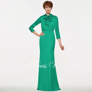 Hunter sheath long mother of the bride dress high neck 3/4 sleeves bowknot pleats chiffon mother of the bride dress