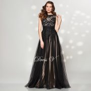 2017 Vintage Black Evening dresses Long A-line Jewel Sleeveless Lace Elegant Formal Evening Dresses Dubai Celebrity dress