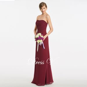 Dark red sexy strapless sheath bridesmaid dress zipper-up pleats sleeveless wedding party women long bridesmaid dresses