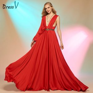 Red long prom dress beading sashes draped sleeveless split-front backless court train elegant formal evning prom dresses