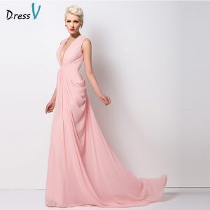 New Arrival Trumpet/Mermaid Evening Dress 2017 V-Neck Pink Floor-Length Formal Gowns Composite Silk Draped evening dress