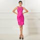 Fuchsia 2017 cocktail dress sleeves zipper up sheath short length with bow wedding party formal dress lace cocktail dress