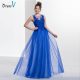 Royal blue scoop neck A-line sexy backless prom dress sleeveless appliques long floor length prom dress evening dress