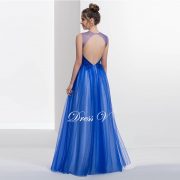 Royal blue scoop neck A-line sexy backless prom dress sleeveless appliques long floor length prom dress evening dress