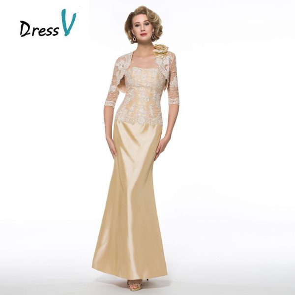 Elegant Plus Size Gold Mother Of The Bride Dresses With Lace Jacket Strapless Mermaid Long Mother Evening Gowns Custom Made