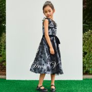 Black sleeveless flower girl dress jewel neck zipper up tea length wedding party formal dress lace flower girl dresses