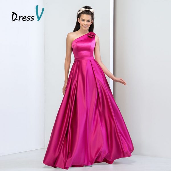 Simple Design Fuchsia Satin Plus Size One Shoulder Prom Dress A-Line Cheap Long Evening Dresses Formal Dress Prom Dress