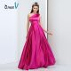 Simple Design Fuchsia Satin Plus Size One Shoulder Prom Dress A-Line Cheap Long Evening Dresses Formal Dress Prom Dress