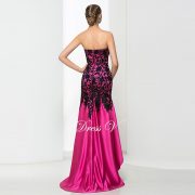 Sexy sweetheart sleeveless Asymmetry lace prom dress modern zipper up sweep train matte satin high low prom dress