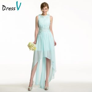 Irregular Chiffon Bridesmaid Dress 2017 Sleeveless Lace Appliques Scoop Green White Maid of Honor Dress for Wedding Party