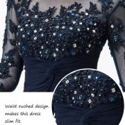 Long Navy Blue Mother Of The Bride Dresses 2017 Chiffon Beaded Appliques Bodice Sheer 3/4 Sleeves Mothers Evening Dresses