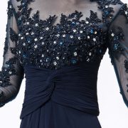 Long Navy Blue Mother Of The Bride Dresses 2017 Chiffon Beaded Appliques Bodice Sheer 3/4 Sleeves Mothers Evening Dresses