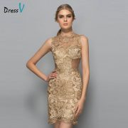 Yellow beaded lace mini cocktail dress scoop neck sleeveless sheath above knee short cocktail dress formal party dress