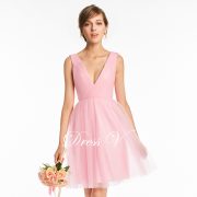 Pink v neck a line bridesmaid dress zipper-up short mini sleeveless wedding party formal women bridesmaid dresses