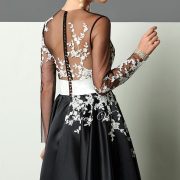 Black A line long sleeves evening dress white appliques button back floor length long evening dresses formal party dress