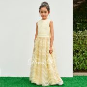 Yellow flower girl dress jewel neck a line zipper up floor length wedding party formal dress tulle flower girl dresses