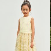 Yellow flower girl dress jewel neck a line zipper up floor length wedding party formal dress tulle flower girl dresses