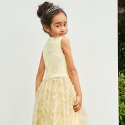 Yellow flower girl dress jewel neck a line zipper up floor length wedding party formal dress tulle flower girl dresses