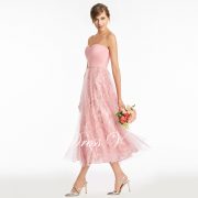 Pink sweatheart neck a line bridesmaid dress zipper-up beading sequins wedding party women tea length bridesmaid dress