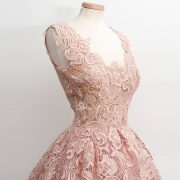 Pink mini/above knee lace A-line cocktail dress 2017 V-neck sleeveless zipper up short cocktail dress homecoming dress