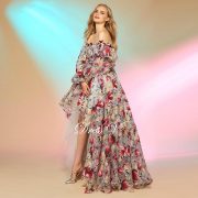 Prom dress cinderella asymmetry high low print off the shoulder long sleeves prom dress fashion custom made party dresses