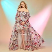 Prom dress cinderella asymmetry high low print off the shoulder long sleeves prom dress fashion custom made party dresses