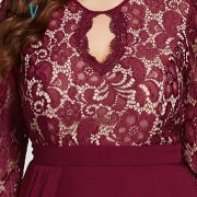 Burgundy scoop neck plus evening dress elegant 3/4 sleeves a line button wedding party formal dress lace evening dresses