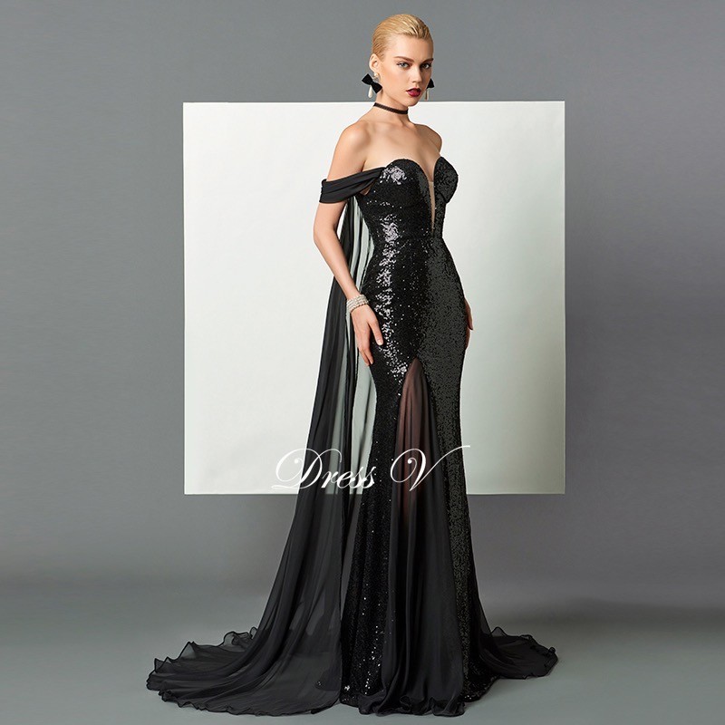 black mermaid dress with train